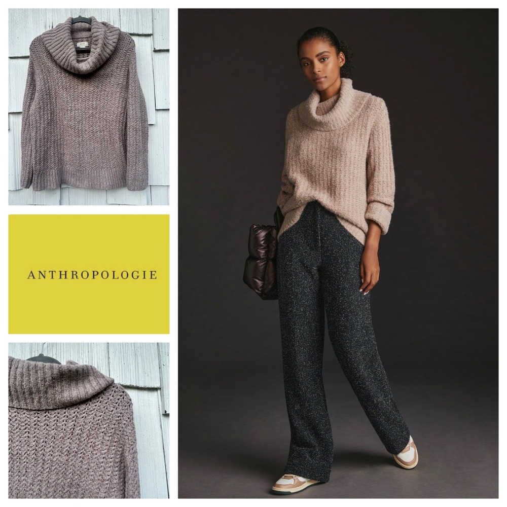 Maeve Anthropologie Cowl Neck Pullover‎ Sweater Neutral Textured Knit Small